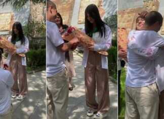 (ვიდეო) ხელის თხოვნა “ბოლო ზარზე” – ემოციური და დაუჯერებელი კადრები ერთ-ერთი სკოლის დამამთავრებელი კლასიდან