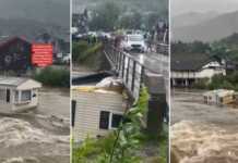 (ვიდეო) მდინარემ სახლი წაიღო: ის ხიდს შეეჯახა და განადგურდა – როგორ მოხდა უცნაური შემთხვევა?